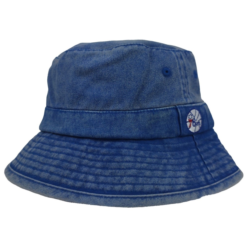 Phila 76ers Mitchell & Ness NBA L/XL Bucket Hat Cap Embroidery Logo Blue New